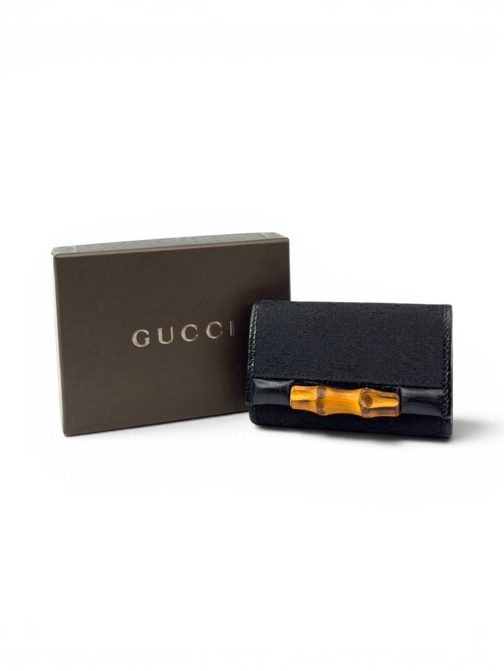 Vintage Gucci Black GG Canvas Bamboo 6 Hook Key Case Holder Wallet